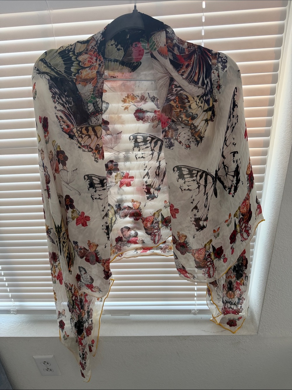 Alexander McQueen White Butterfly & Floral Silk Scarf